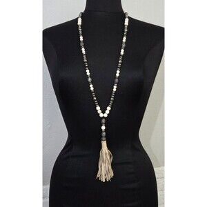 Hipchik Womens Marbled Beads Stones Faceted Tassel Pendant Necklace Long 34"